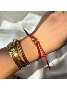 Adjustable wire bracket Red and Gold Braided Bracelet